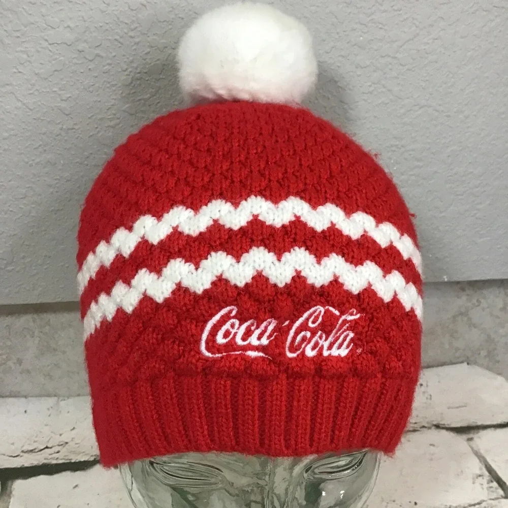 Coca-Cola Hat Unisex OSFA Red White Beanie Advertising Bubble‎ Knit Ski Cap